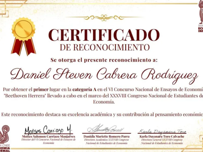 Daniel Steven Cabrera Rodríguez, estudiante de la Carrera de Economía de la Universidad Javeriana Cali